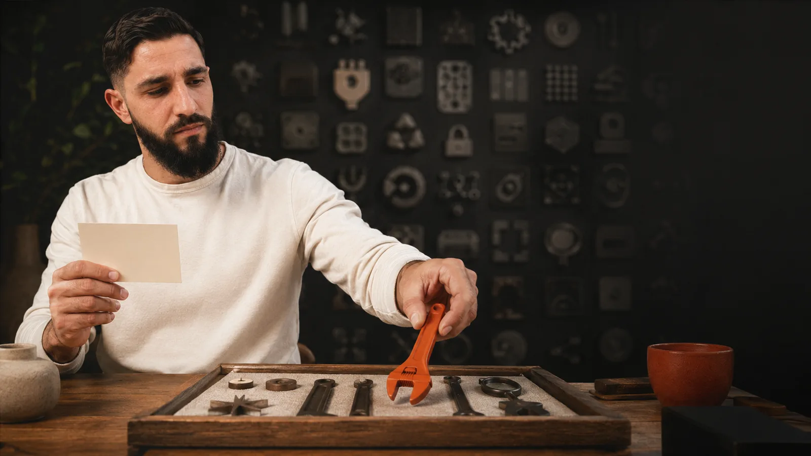 Comment choisir son premier outil IA en 2026 Romain Hélias choisit une clé dans un plateau d'outils devant un mur d'icônes de logiciels : choisir son premier outil IA
